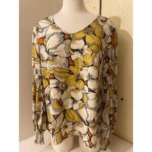 Cabi Women's Size Medium Floral Blouse Long Sleeve V-neck Peasant‎ Style